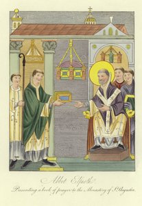 Abbé Elfnoth présentant un livre de prières au monastère de Saint-Augustin