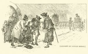 Accident sur le pont de Londres (gravure) - English School