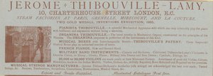 Publicité pour Jerome Thibouville-Lamy, 10 Charterhouse Street, Londres, fabricant d