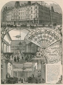 Publicité pour Marshall & Snelgrove, marchands de soie, lacemen, hosiers, de Vere Street, Oxford Street, Londres