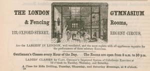 Publicité pour le London Gymnasium & Fencing Rooms, 123 Oxford Street, Regent Circus - English School