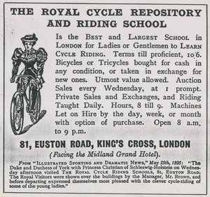 Publicité pour The Royal Cycle Repository and Riding School