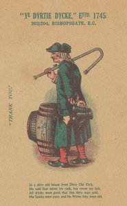 Publicité pour Ye Dyrtie Dycke (Dirty Dick), 202-204 Bishopsgate, Londres - English School