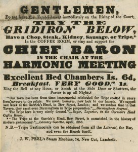 Publicité pour le Garricks Head, Bow Street - English School