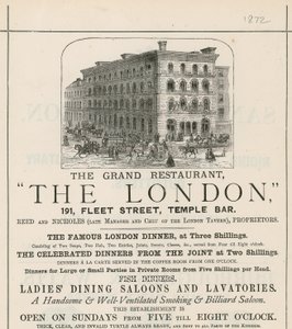 Publicité pour le grand restaurant The London, 191 Fleet Street, Temple Bar - English School