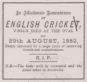 Annonce du Sporting Times en août 1882 introduisant le concept des Ashes - English School
