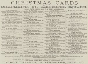 Publicité, cartes de Noël de Chapman (gravure) - English School