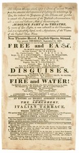 Publicité pour le Nouveau Théâtre Royal, Opéra Anglais, Strand, Londres, pour le 11 septembre 1817, mentionnant l