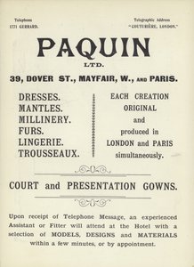 Publicité pour Paquin, couturiers