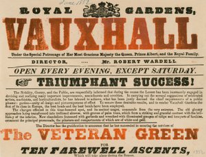 Annonce pour le jardin royal, Vauxhall; jardins de Vauxhall, Londres - English School