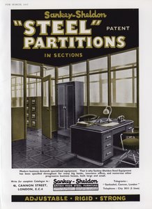 Publicité pour les cloisons en acier Sankey-Sheldon, 1937