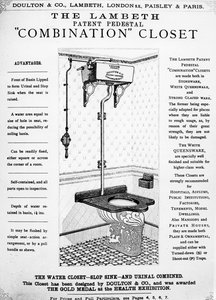 Publicité pour le Lambeth Patent Pedestal Combination Closet, vers 1890