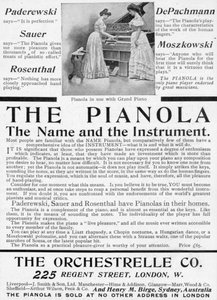 Publicité pour The Pianola, tirée de The King, 1er juin 1901 - English School