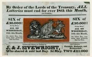 Publicité pour la dernière loterie, 1826 - English School