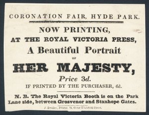 Publicité pour des portraits imprimés de la reine Victoria - English School
