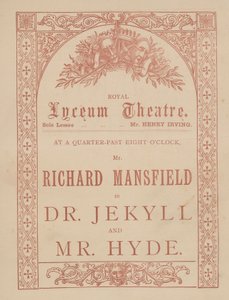 Carte publicitaire pour le Lyceum Theatre, Dr Jekyll et Mr Hyde avec Richard Mansfield - English School