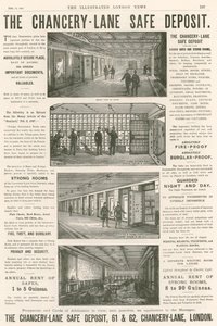 Publicité pour le Chancery Lane Safe Deposit, 61-62 Chancery Lane, Londres - English School