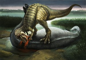Allosaurus mangeant un Apatosaurus - English School