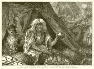 Une vieille squaw pilant des cerises sauvages: Une scène dans le pays de la rivière Rouge - English School