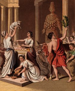 Grecs anciens avec leurs animaux dans un temple - English School