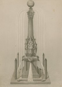 Cadran solaire et fontaine anciens, érigés en 1656 à Leadenhall Corner, Londres - English School
