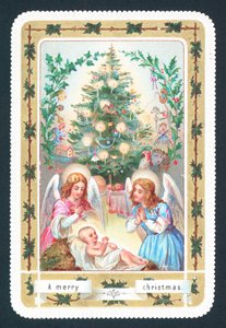 Anges et bébé, Carte de Noël - English School