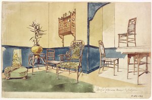 Dessins de meubles de style anglo-japonais par Edward William Godwin (1833-86) vers 1860 - English School