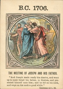 Anno Mundi : BC 1706, La rencontre de Joseph et de son père (lithographie couleur) - English School