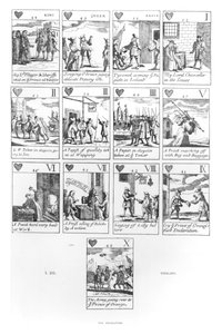 Cartes à jouer anti-catholiques commémorant la Glorieuse Révolution de 1688, couleur cœur - English School