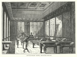 Salle des antiquaires, maison des registres (gravure) - English School