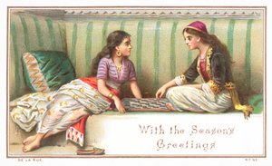 Dames arabes jouant à un jeu de société, Carte de Noël - English School