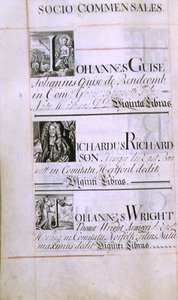 Archive 3693 f.60v Page listant trois bienfaiteurs du New College, Oxford; Johannes Guise, Richardus Richardson et Johannes Wright, d