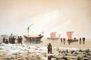 Voyage Arctique, illustration de Voyage à la Baie de Baffin et aux Détroits de Barrow..., 1852 (gravure en couleurs)