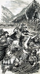 Arminius, le prince germanique, combattant les Romains - English School