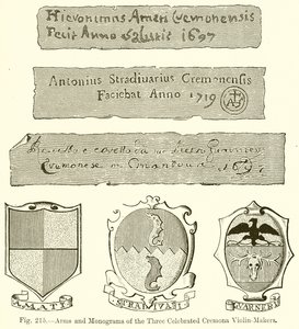 Armoiries et monogrammes des trois célèbres luthiers de Crémone - English School