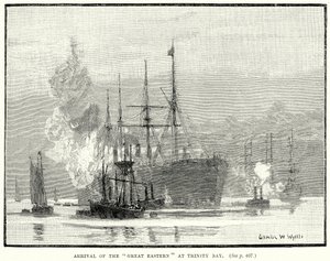 Arrivée du "Great Eastern" à la baie de la Trinité (gravure) - English School
