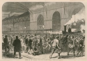 Arrivée du train des ouvriers à un sou à la gare Victoria - English School