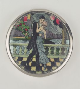 Poudrier Art Déco Danseurs, fabriqué par Stratnoid, 1920-30 - English School