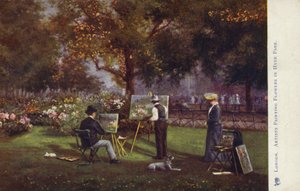 Artistes peignant des fleurs à Hyde Park, Londres - English School