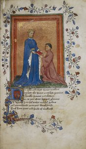 Arundel 38, f.37 Thomas Hoccleve présente un livre au prince Henri de Lancaster, illustration de 