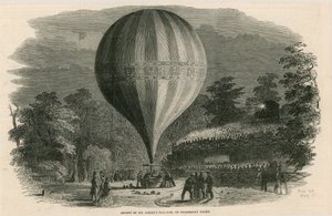 Ascension du ballon de M. Green mercredi soir; jardins de Vauxhall, Londres - English School