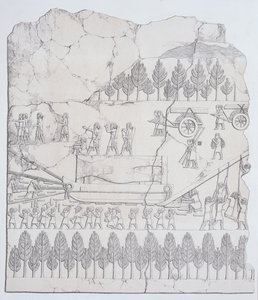 Assyriens déplaçant un taureau ailé sur un traîneau, de Ninive et ses restes par Austen Henry Layard (1817-94) publié en 1849 - English School