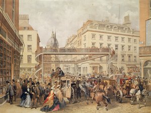 Au bas de Ludgate Hill, Londres, publié et imprimé par Kell Brothers, vers 1860 - English School