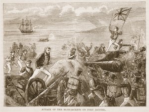 Attaque des marins sur Port Jacotel, illustration de Cassells Illustrated History of India par James Grant, pub. 1879