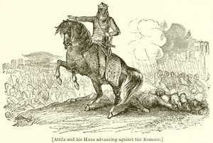 Attila et ses Huns avançant contre les Romains - English School