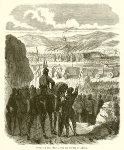Attila sur le bûcher, après sa défaite par Aetius - English School