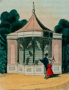 Volière pour perroquets et cacatoès au zoo de Londres. Années 1840 - English School
