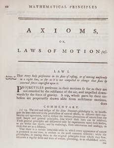 Axiomes, ou Lois du Mouvement, du Volume I des Principes mathématiques de la philosophie naturelle par Sir Isaac Newton (1642-1727) 1777 - English School