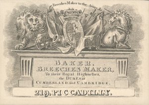 Baker, fabricant de culottes, 219 Piccadilly, carte de visite - English School