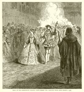 Bal au vieux palais de Greenwich - Le roi Henri VIII dansant avec Anne Boleyn, 1527 - English School